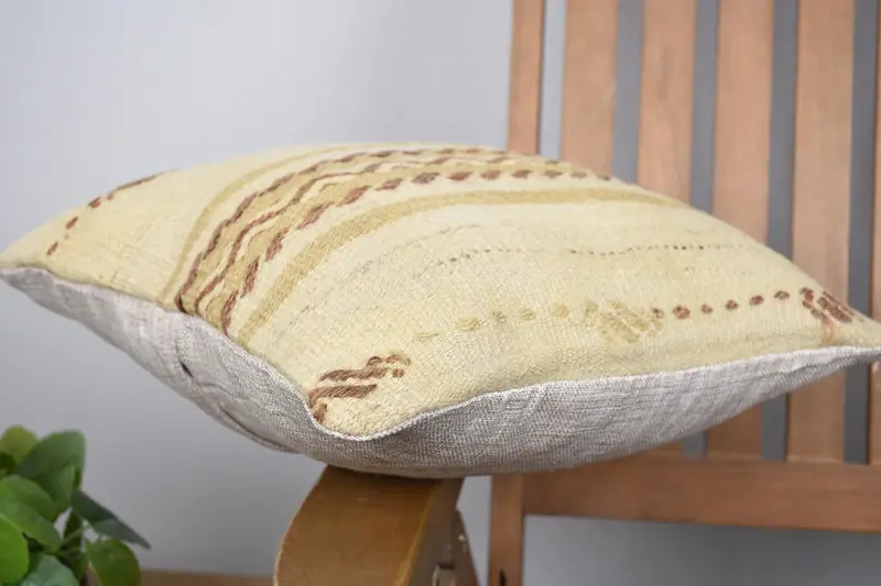 Boho Pillow Sham Cover, Ethnical Kilim Rug Pillow, Vintage Kilim Pillow, Vintage Kilim Pillow Cushion, Cushion, 14x14 Beige Pillow Cover - 6
