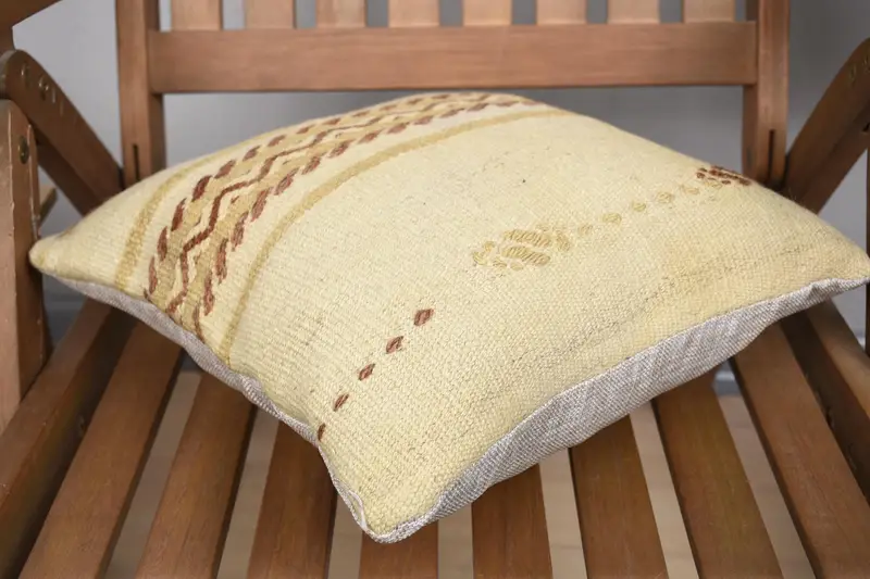 Boho Pillow Sham Cover, Ethnical Kilim Rug Pillow, Vintage Kilim Pillow, Vintage Kilim Pillow Cushion, Cushion, 14x14 Beige Pillow Cover - 4