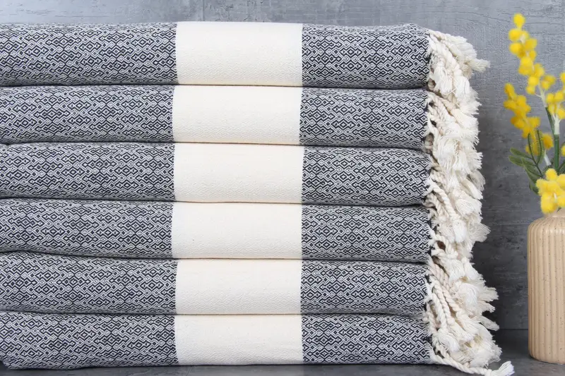 Diamond Black Beach Towel Personalized Organic Cotton, 36x67 Inches