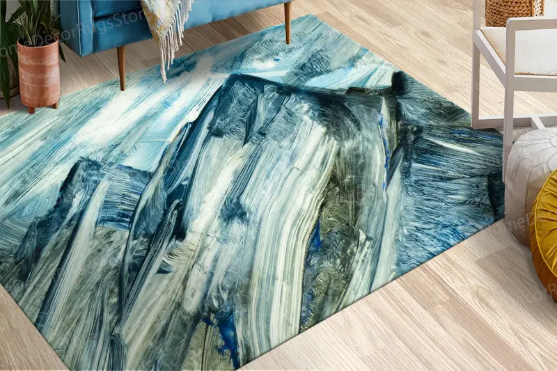 エレガントなプリントラグ: グリーンとブルーの山の風景