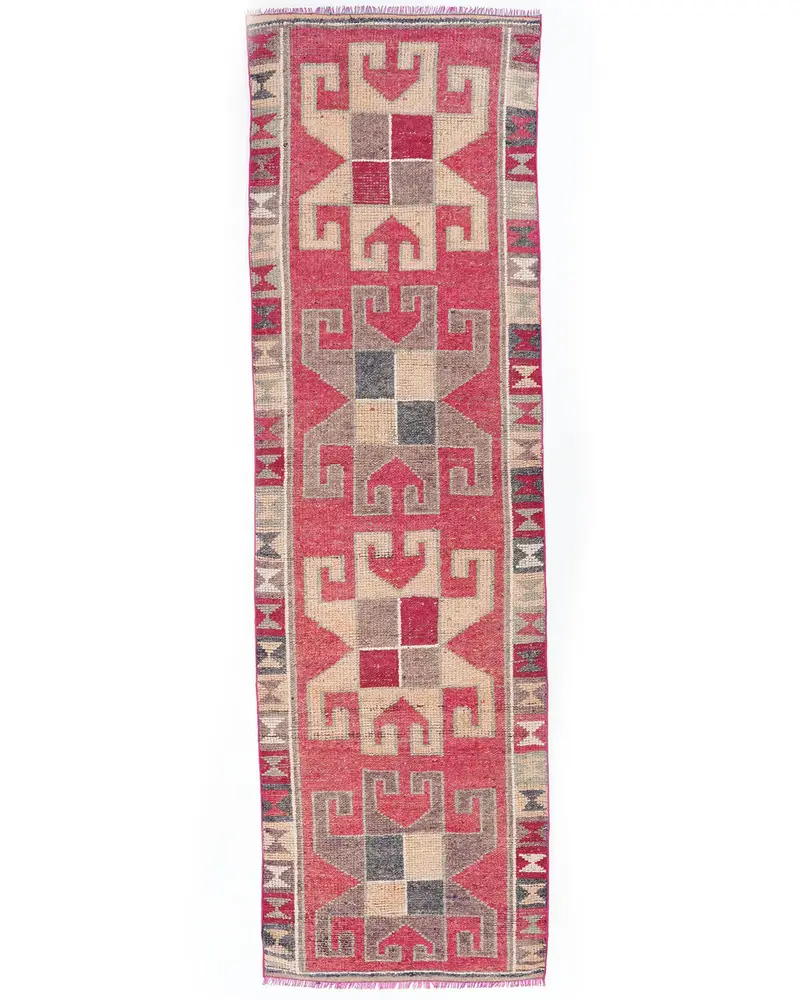 Kırmızı & Bej Halı, 3,1x10,8 ft Zarif Konfor