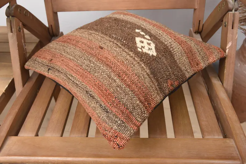 14x14茶色の枕の偽、ソファ用の枕、レトロクッションカバー、枕、航海スロークッションカバー、ソファ用の枕、ヴィンテージキリムスロー枕 - 4