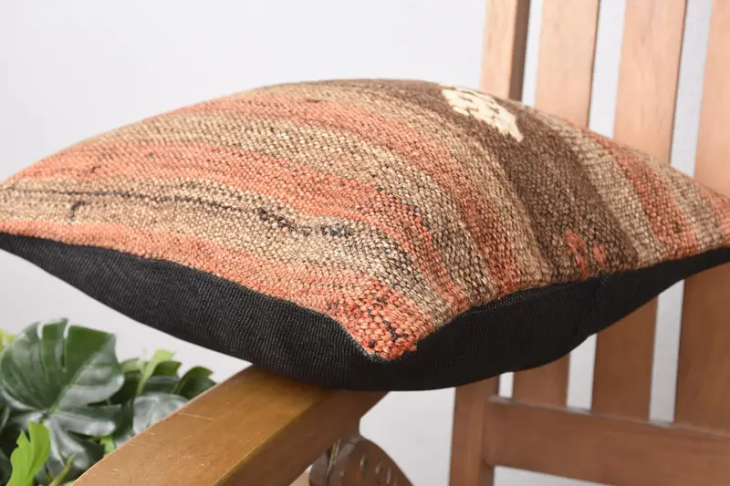 14x14茶色の枕の偽、ソファ用の枕、レトロクッションカバー、枕、航海スロークッションカバー、ソファ用の枕、ヴィンテージキリムスロー枕 - 6
