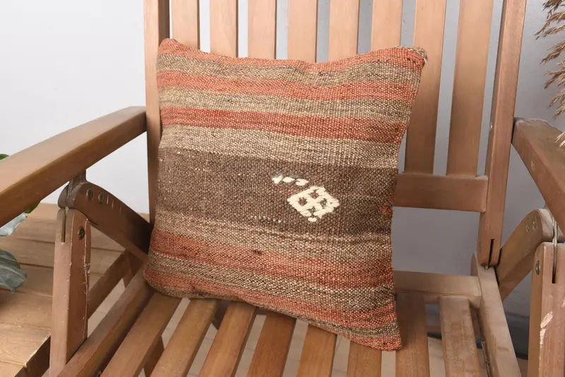 14x14茶色の枕の偽、ソファ用の枕、レトロクッションカバー、枕、航海スロークッションカバー、ソファ用の枕、ヴィンテージキリムスロー枕 - 3