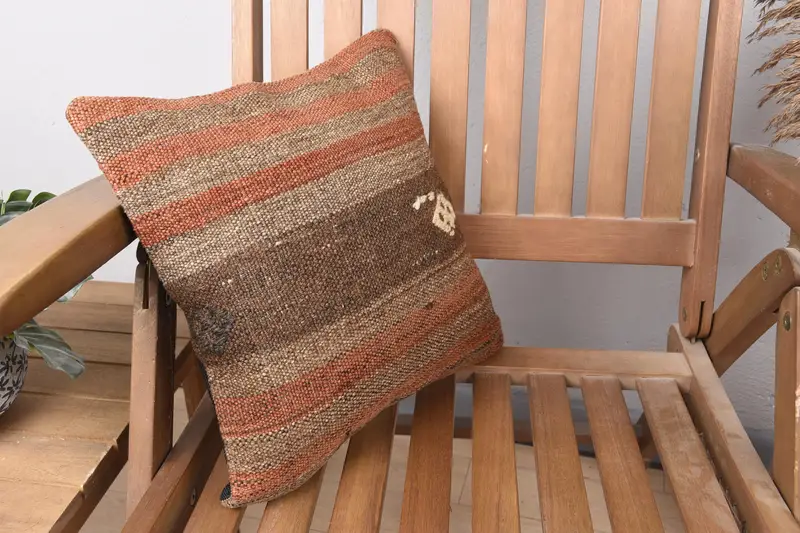 14x14茶色の枕の偽、ソファ用の枕、レトロクッションカバー、枕、航海スロークッションカバー、ソファ用の枕、ヴィンテージキリムスロー枕 - 2