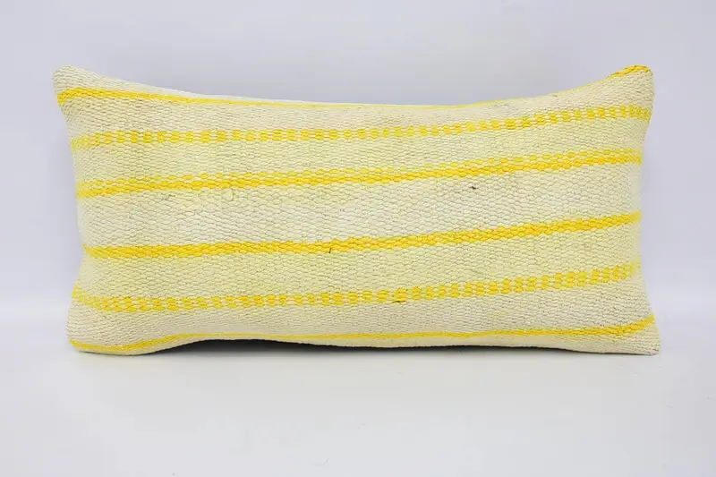 Turkish Striped Wool Cushion, Gift 12x24 inch Yellow Euro Sham - 1
