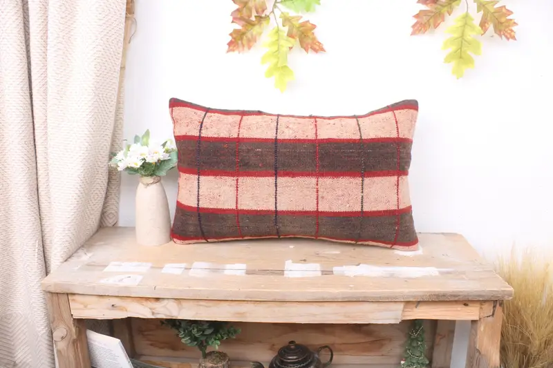 12x20 Brown Cushion Case, Yoga Pillow Cover, Boho Pillow, Kilim Pillow, Handmade Kilim Cushion, Pillow, Bright Pillow Cover, Aesthetic Cushion - 1
