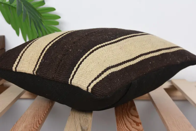 Pillow Case, 14x14 Brown Cushion Cover, Pillow for Sofa, Toss Pillow, Turkish Kilim Pillow, Handmade Kilim Cushion - 6