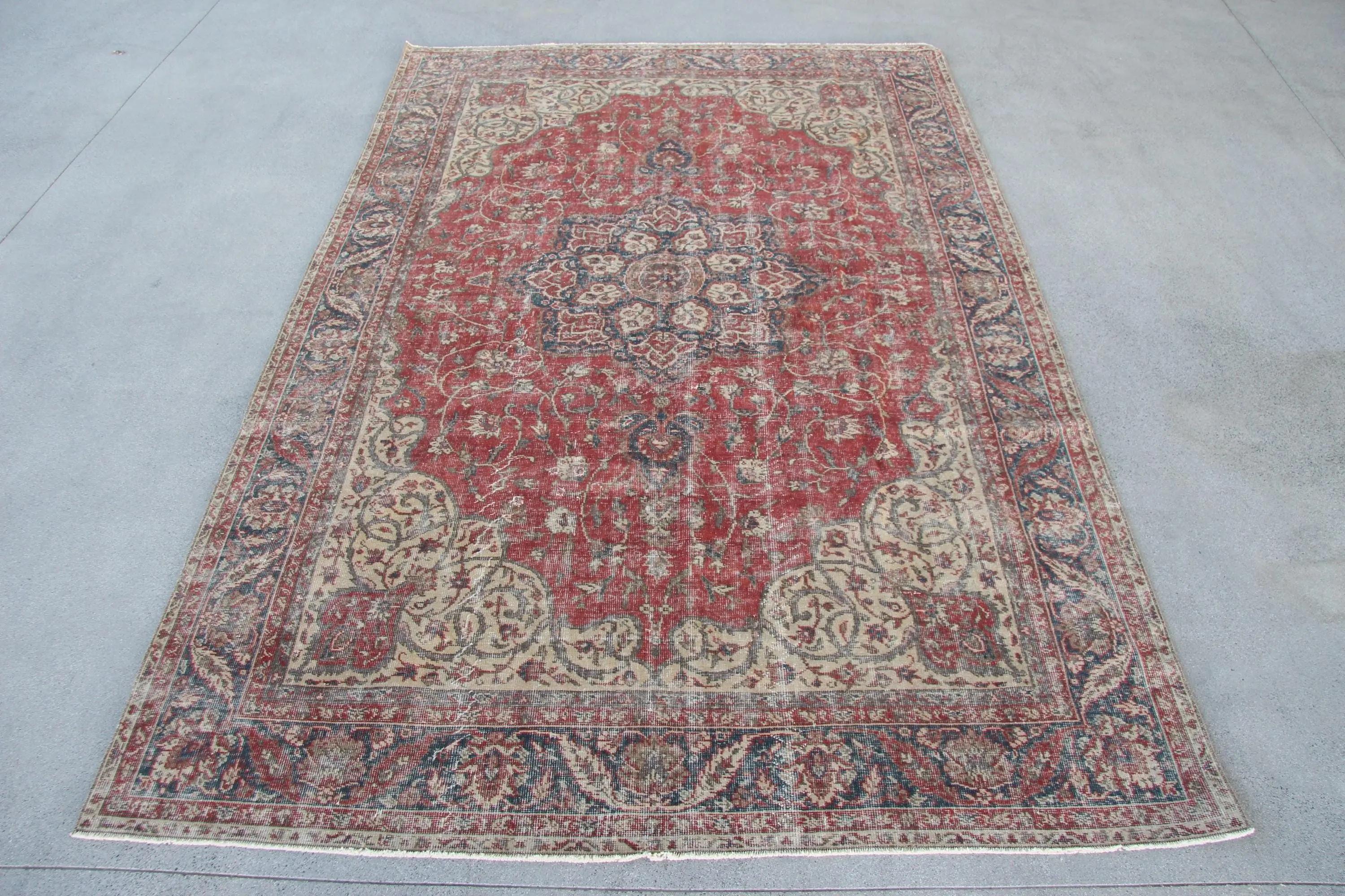 Alfombra turca, alfombra vintage grande de 6,46x9,9 pies, alfombra de lana de camuflaje azul rojo - 1