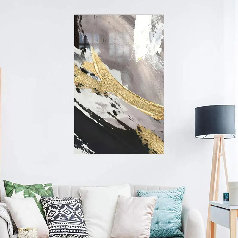 高級大理石プリントガラス: エレガントなゴールド、ブラック、グレーシマー