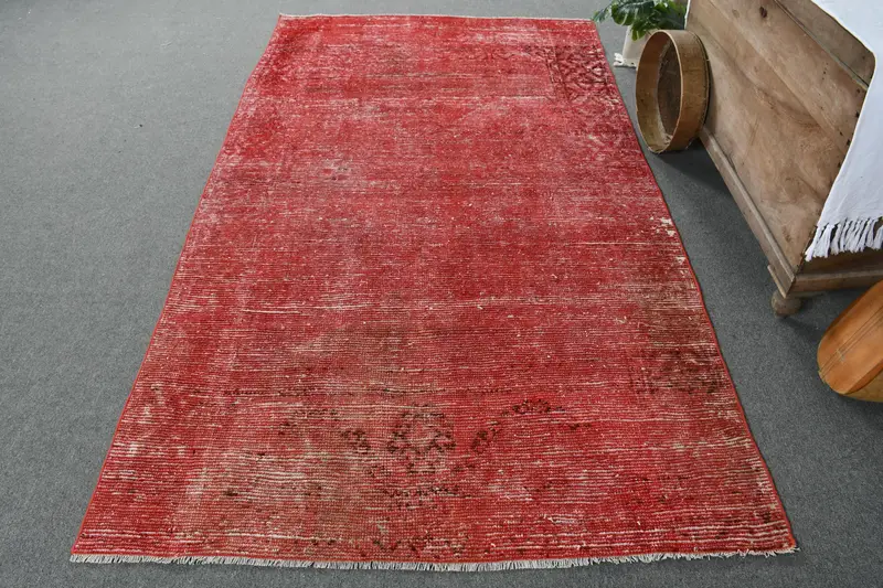 Alfombra roja y marrón, 1,2x2,5m con estampado de plantas y árboles