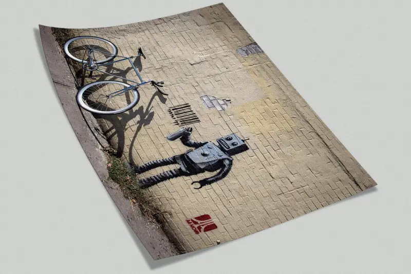 Graffiti Wall Mural, Robot Graffiti Wall Painting, Banksy Wall Paper, Street Wall Decor, Painting Mural, Barcode Robot Wall Paper, - 9