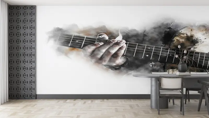 エレガントなプリント壁紙: 音楽愛好家のための水彩ギター