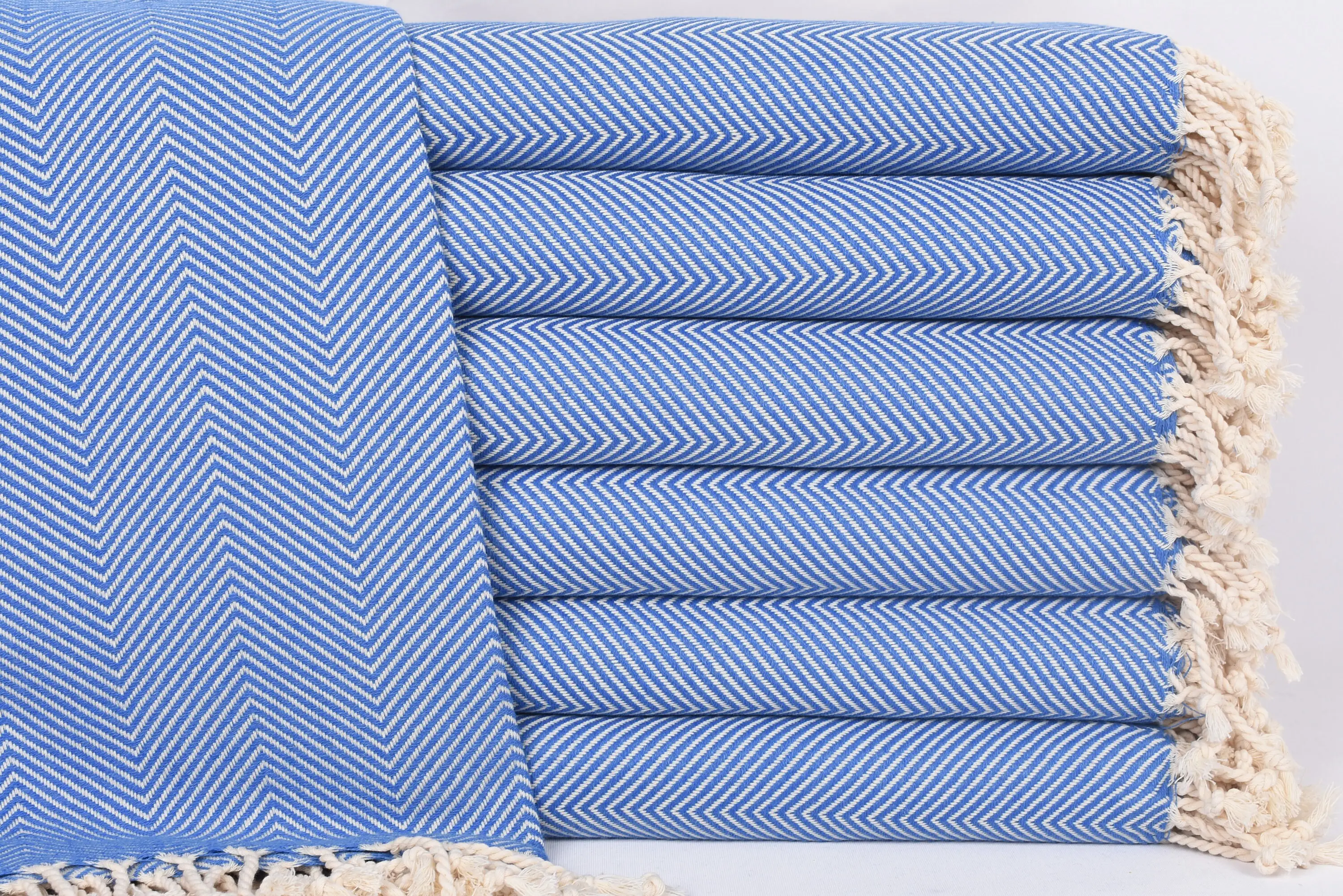 Petrol Blue Herringbone Bath Towel, Organic Cotton, 70x40 Inches - 1
