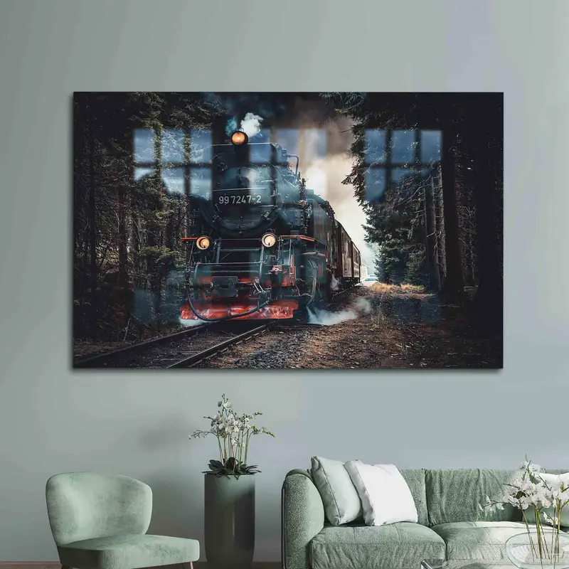 Elegant Printed Glass: Train Road Forest Landscape Design