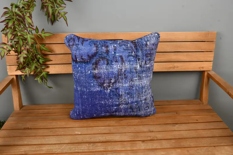 Handmade Kilim Cushion, 20x20 Blue Pillow Sham, Cushion Cover, Cotton Cushion Case, Sofa Cushion, Kilim Cushion Sham, Vintage Kilim Pillow - 6