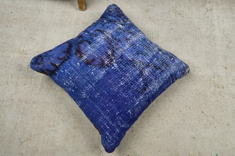 Handmade Kilim Cushion, 20x20 Blue Pillow Sham, Cushion Cover, Cotton Cushion Case, Sofa Cushion, Kilim Cushion Sham, Vintage Kilim Pillow - 8