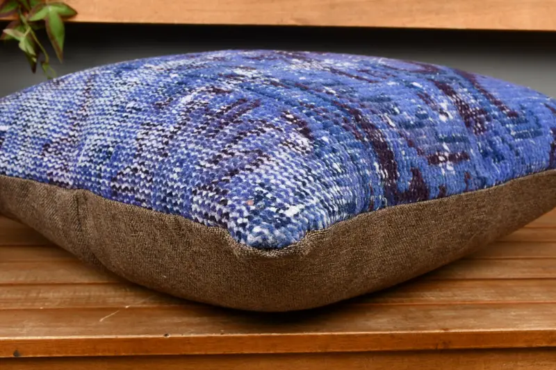 Handmade Kilim Cushion, 20x20 Blue Pillow Sham, Cushion Cover, Cotton Cushion Case, Sofa Cushion, Kilim Cushion Sham, Vintage Kilim Pillow - 3