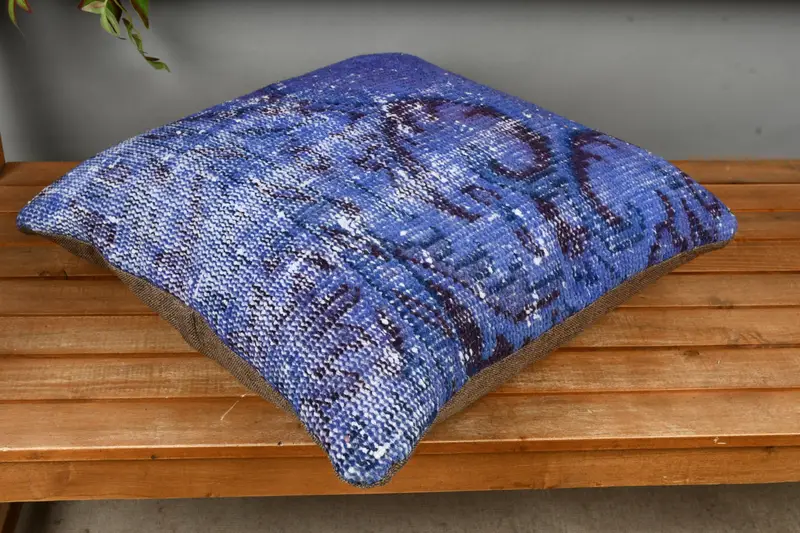 Handmade Kilim Cushion, 20x20 Blue Pillow Sham, Cushion Cover, Cotton Cushion Case, Sofa Cushion, Kilim Cushion Sham, Vintage Kilim Pillow - 2