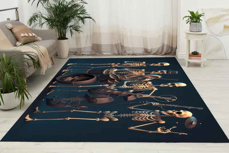 モダンな抽象スカルプリントラグ、男の洞窟とゲームルーム用