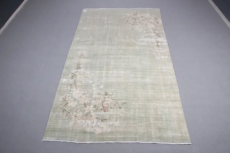 4.8x9 ft Turkish Rug, Oushak Rug, Green Abstract Rug Wool - 1
