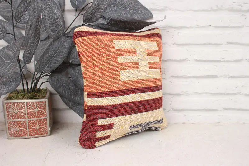 Pillow, Home Decor Pillow, Vintage Kilim Pillow, One Of A Kind Pillow Cover, Kilim Cushion Sham, 12x12 Beige Pillow Cover - 3