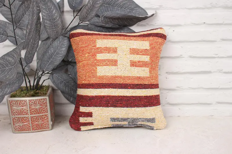 Pillow, Home Decor Pillow, Vintage Kilim Pillow, One Of A Kind Pillow Cover, Kilim Cushion Sham, 12x12 Beige Pillow Cover - 1