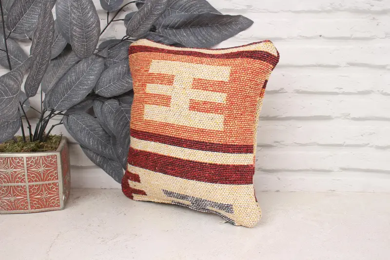 Pillow, Home Decor Pillow, Vintage Kilim Pillow, One Of A Kind Pillow Cover, Kilim Cushion Sham, 12x12 Beige Pillow Cover - 4