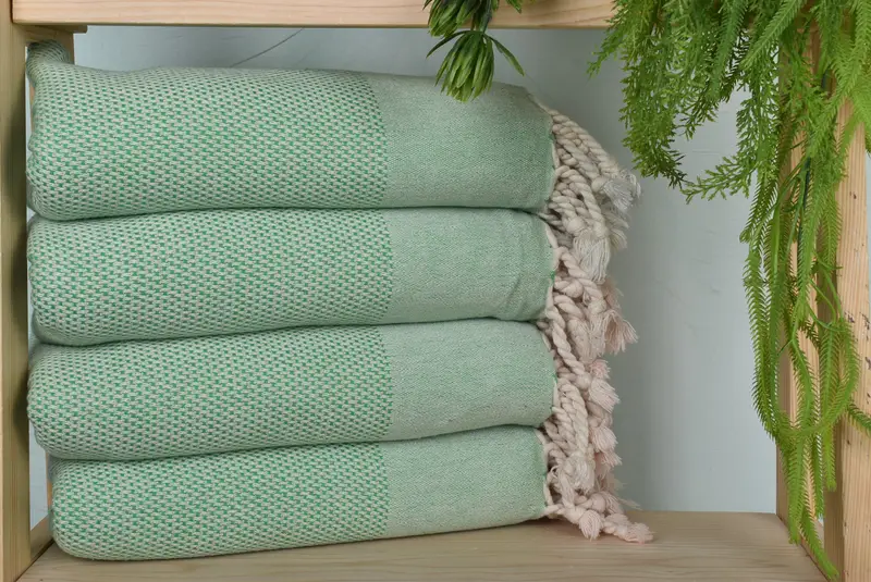 Beach Towel Benetton Green Cotton Handmade, 40x71 Inches