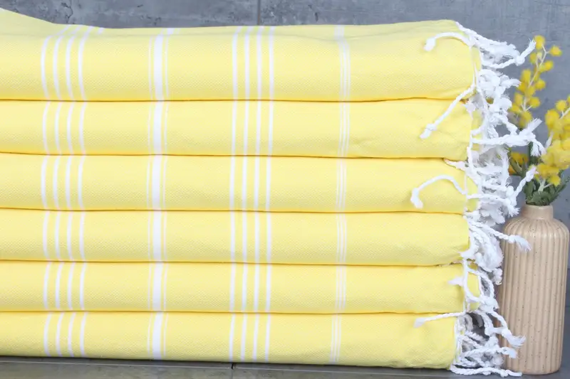 Embroidered Light Yellow Cotton Towel Bath, Beige, Organic, 40x71 Inches