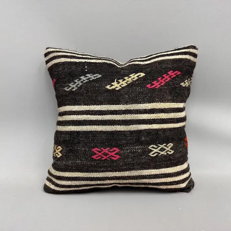 Boho Pillow Sham Cover, Kilim Pillow, 18x18 Brown Pillow Case, Cushion, Pillow for Couch, Office Chair Cushion Cover - 4