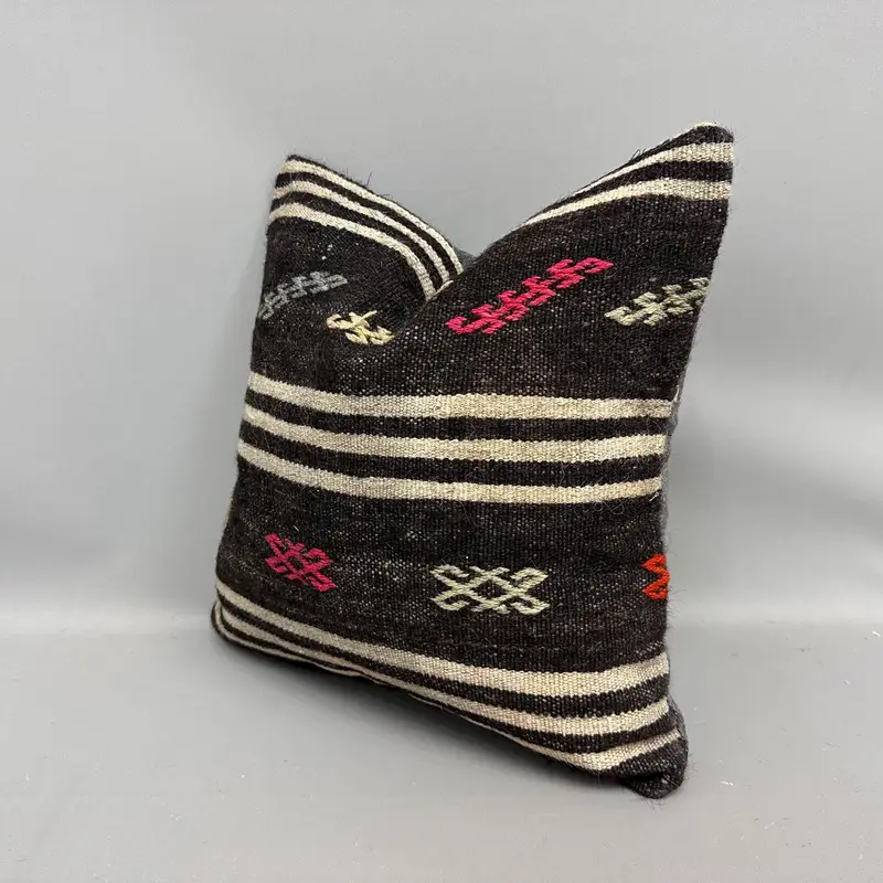 Boho Pillow Sham Cover, Kilim Pillow, 18x18 Brown Pillow Case, Cushion, Pillow for Couch, Office Chair Cushion Cover - 3