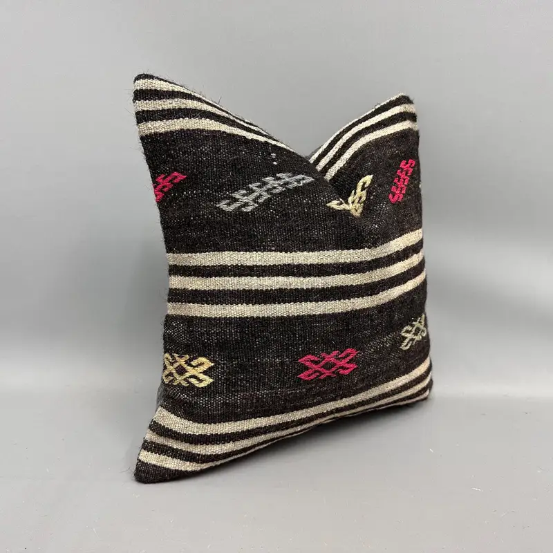 Boho Pillow Sham Cover, Kilim Pillow, 18x18 Brown Pillow Case, Cushion, Pillow for Couch, Office Chair Cushion Cover - 2