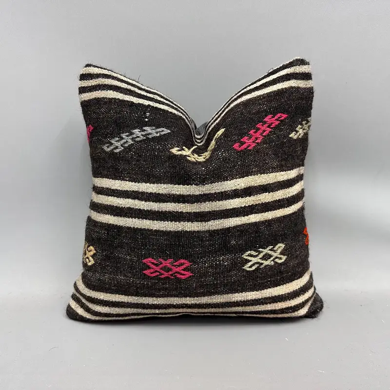 Boho Pillow Sham Cover, Kilim Pillow, 18x18 Brown Pillow Case, Cushion, Pillow for Couch, Office Chair Cushion Cover - 1