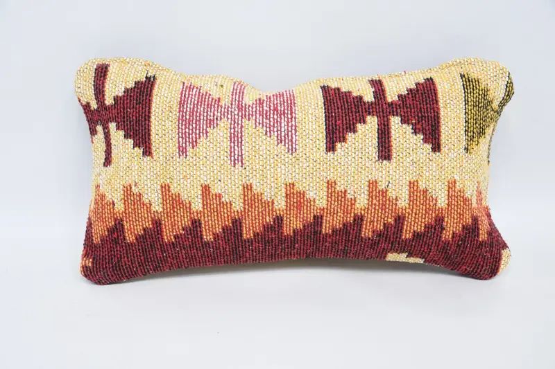 Sustainable Pillow Cover, Antique Pillows, Kilim Cushion Sham, 8x16 Yellow Pillow, Colorful Cushion, Kilim Pillow, Pillow - 6