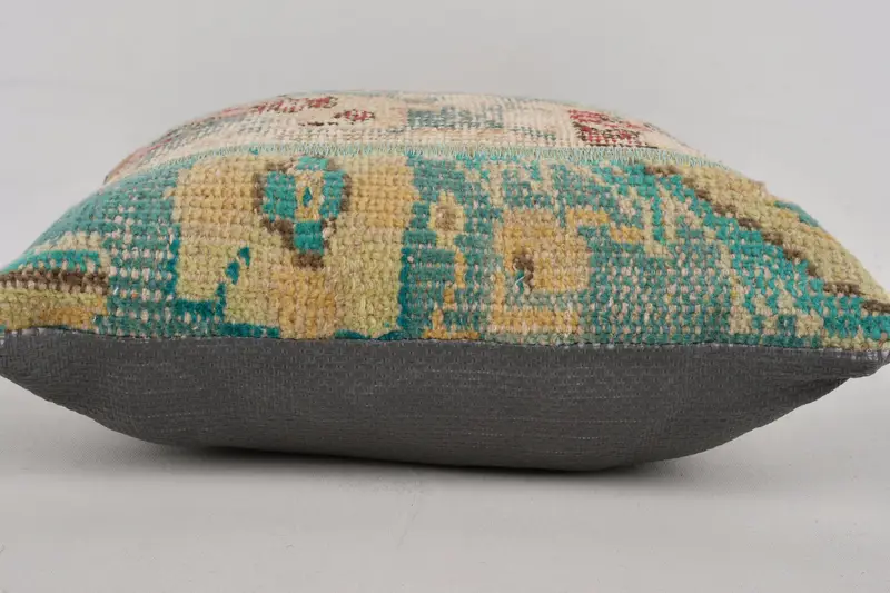 Vintage Kilim Yastığı, Vintage Yastık, 14x14 Yeşil Yastık Kılıfı, Yastık Sham, Dekoratif Yastık Yastığı, Boho Yastık Sham Kapak - 5