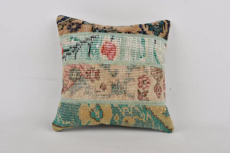 Vintage Kilim Yastığı, Vintage Yastık, 14x14 Yeşil Yastık Kılıfı, Yastık Sham, Dekoratif Yastık Yastığı, Boho Yastık Sham Kapak - 1