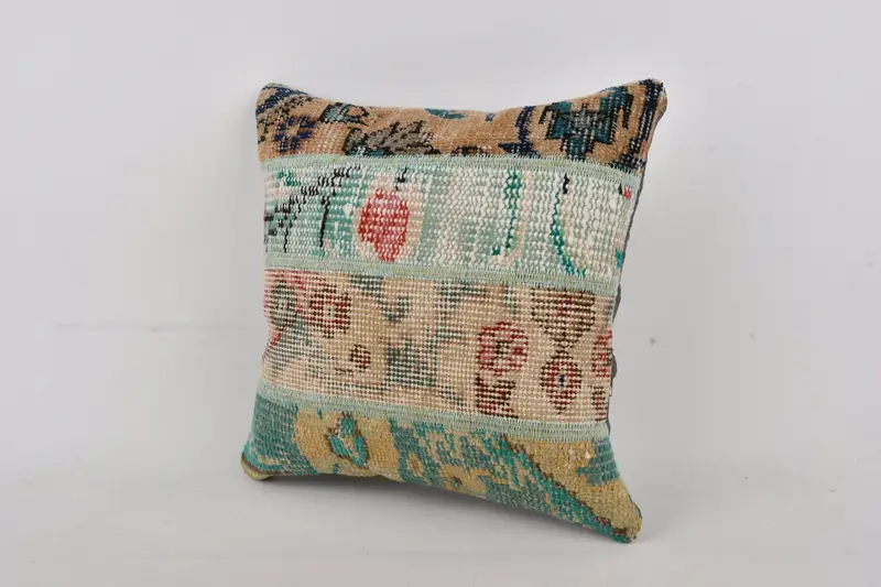 Vintage Kilim Yastığı, Vintage Yastık, 14x14 Yeşil Yastık Kılıfı, Yastık Sham, Dekoratif Yastık Yastığı, Boho Yastık Sham Kapak - 3