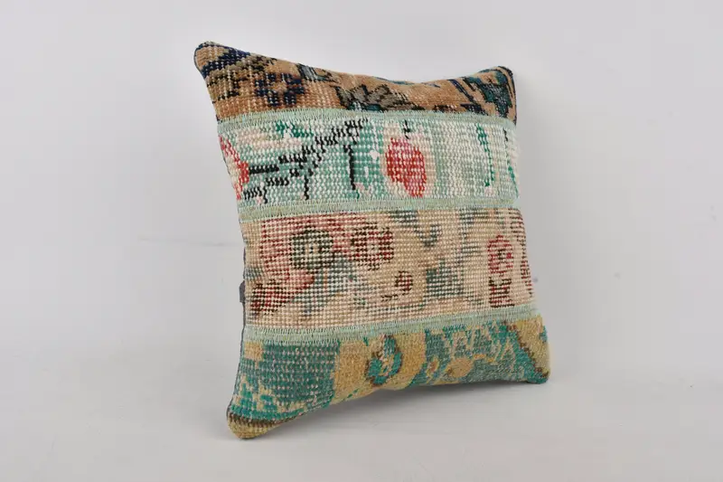 Vintage Kilim Yastığı, Vintage Yastık, 14x14 Yeşil Yastık Kılıfı, Yastık Sham, Dekoratif Yastık Yastığı, Boho Yastık Sham Kapak - 2