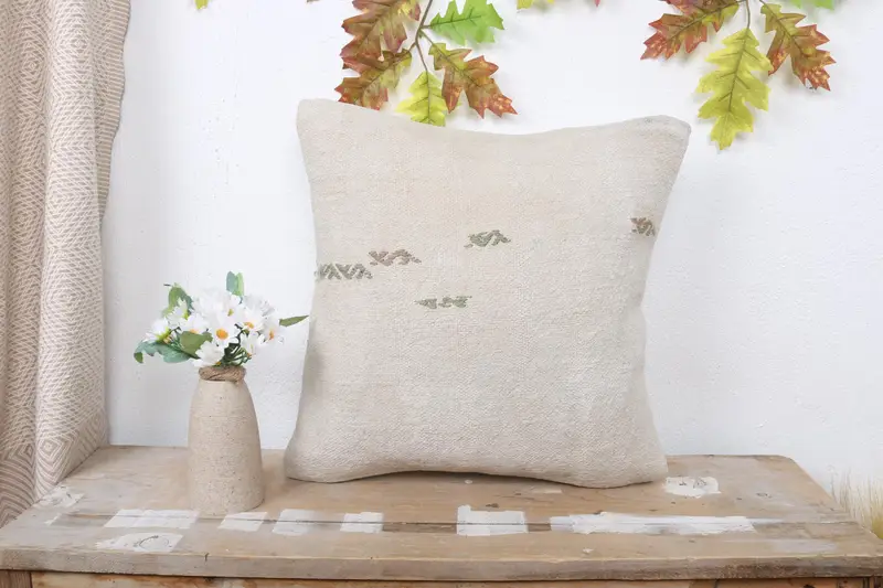 Gift Pillow, Kilim Cushion Sham, Patio Pillow Case, Kilim Pillow, Pillow Case, Handwoven Pillow Cover Pillow Case, 16x16 White Pillow Sham - 1