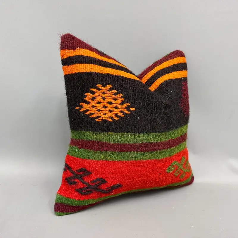 Kilim Pillow, Kilim Cushion Sham, Outdoor Throw Pillow Cover, Cushion Cover, Turkish Kilim Pillow, 18x18 Green Pillow, Authentic Cushion - 2