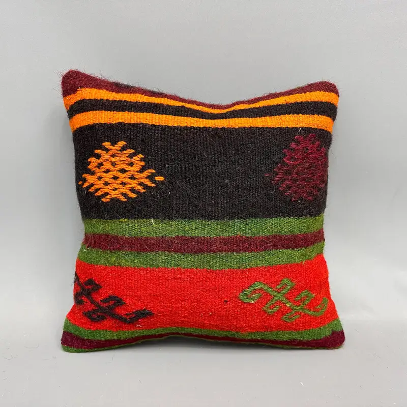 Kilim Pillow, Kilim Cushion Sham, Outdoor Throw Pillow Cover, Cushion Cover, Turkish Kilim Pillow, 18x18 Green Pillow, Authentic Cushion - 4