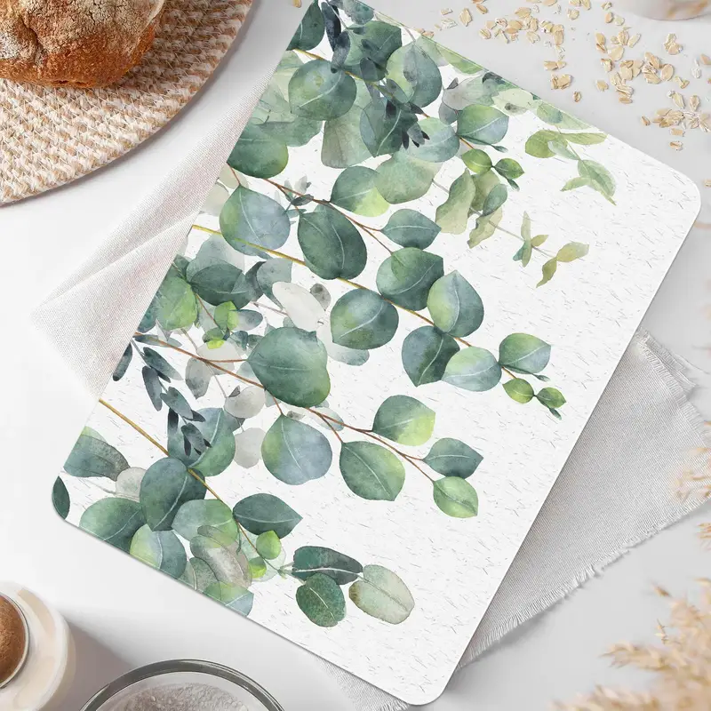 Minimalist Yeşil Cam Kesme Tahtası, Temperlenmiş Güvenlik, Okaliptüs Tasarımı