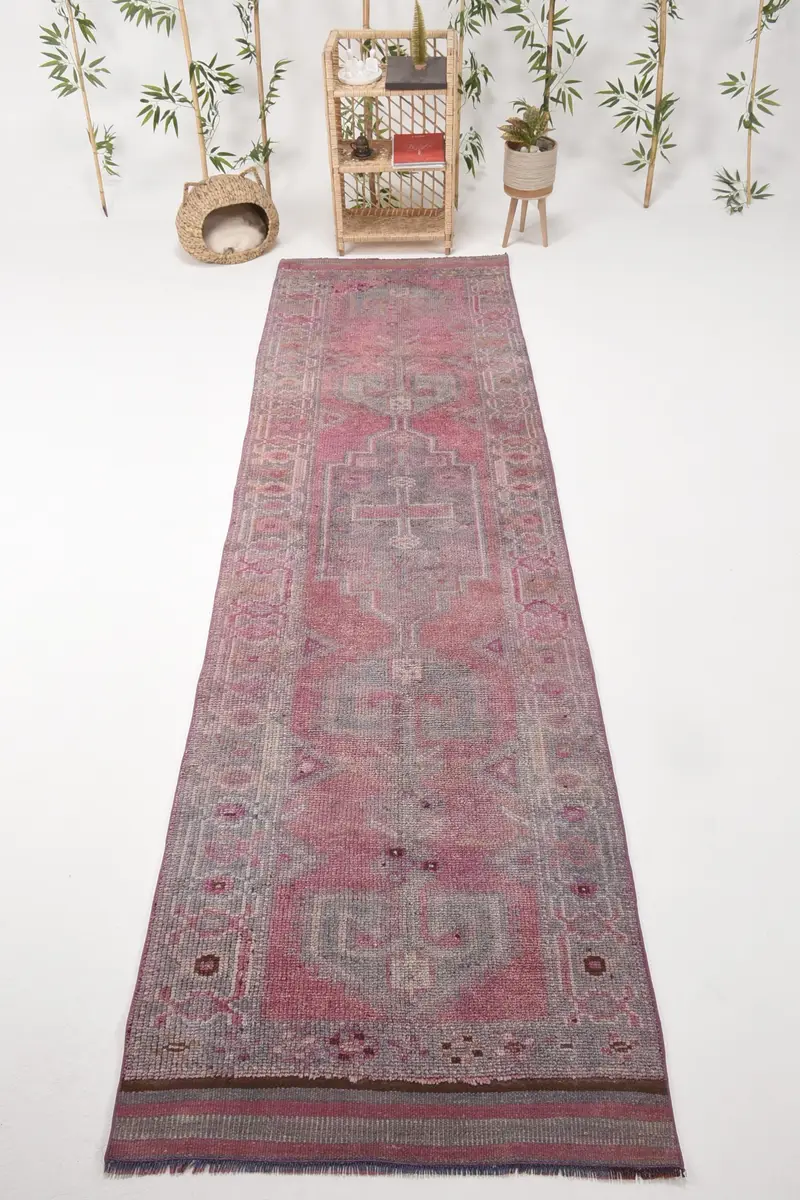 Vintage Rug, Runner 3.3x11.8 ft Rug, Herki Pink Traditional Rug - 1