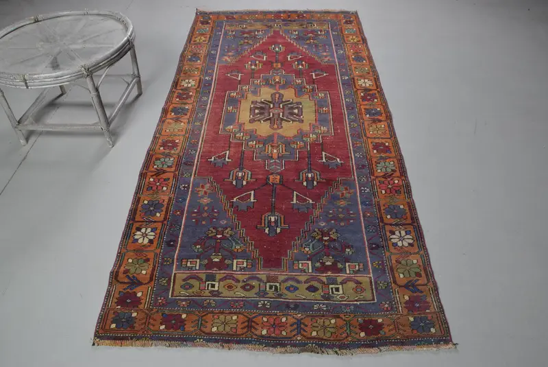3,9x8,6 ft Teppich, türkischer Vintage Teppich, roter floraler Wollteppich - 1