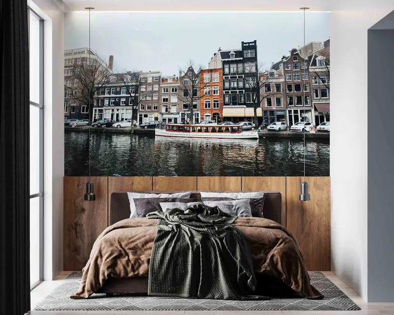 City Wall Paper, Cityscape Mural, Removable Wall Paper, Amsterdam Canal House Wall Art, Landscape Wall Mural, Wallpaper Border,City View Art - 4