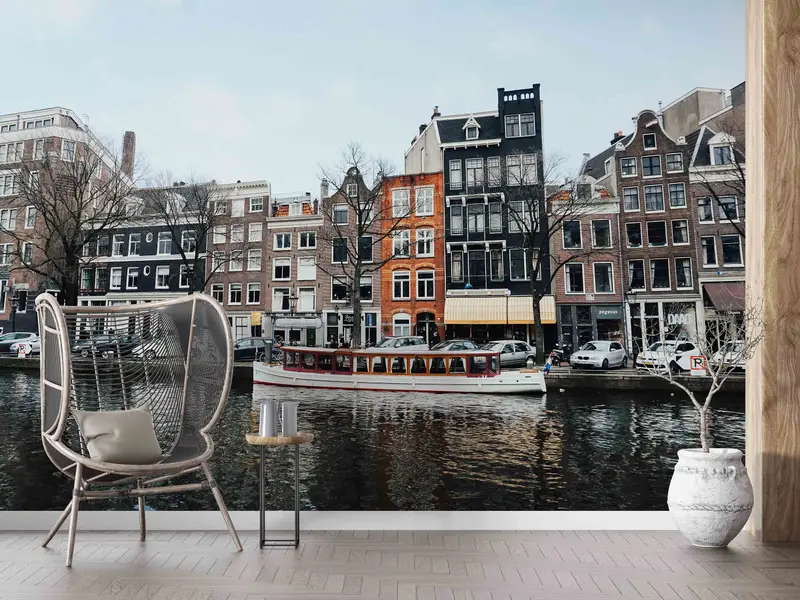 City Wall Paper, Cityscape Mural, Removable Wall Paper, Amsterdam Canal House Wall Art, Landscape Wall Mural, Wallpaper Border,City View Art - 1