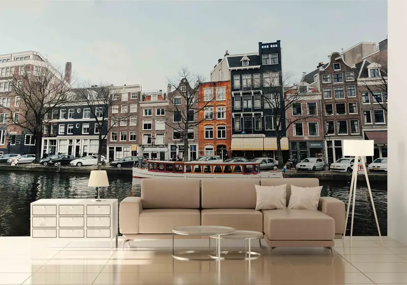 City Wall Paper, Cityscape Mural, Removable Wall Paper, Amsterdam Canal House Wall Art, Landscape Wall Mural, Wallpaper Border,City View Art - 5