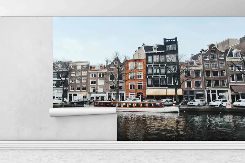 City Wall Paper, Cityscape Mural, Removable Wall Paper, Amsterdam Canal House Wall Art, Landscape Wall Mural, Wallpaper Border,City View Art - 3