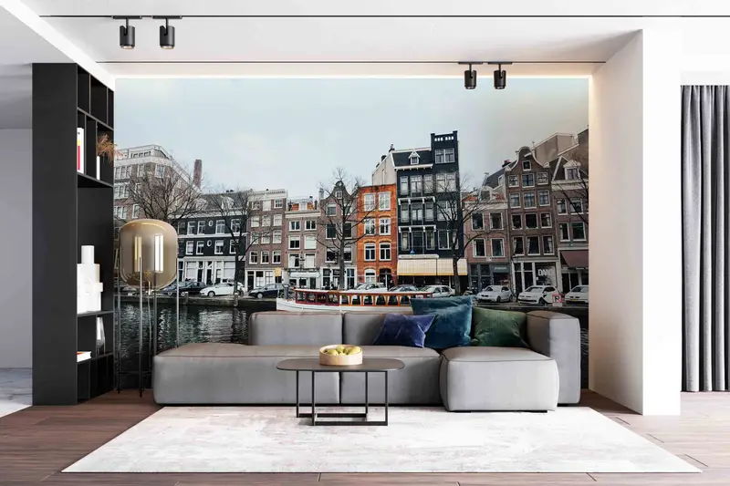 City Wall Paper, Cityscape Mural, Removable Wall Paper, Amsterdam Canal House Wall Art, Landscape Wall Mural, Wallpaper Border,City View Art - 6